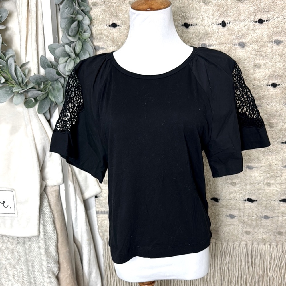 Old Navy Black Boxy Embellished cut out sleeve blouse size xs